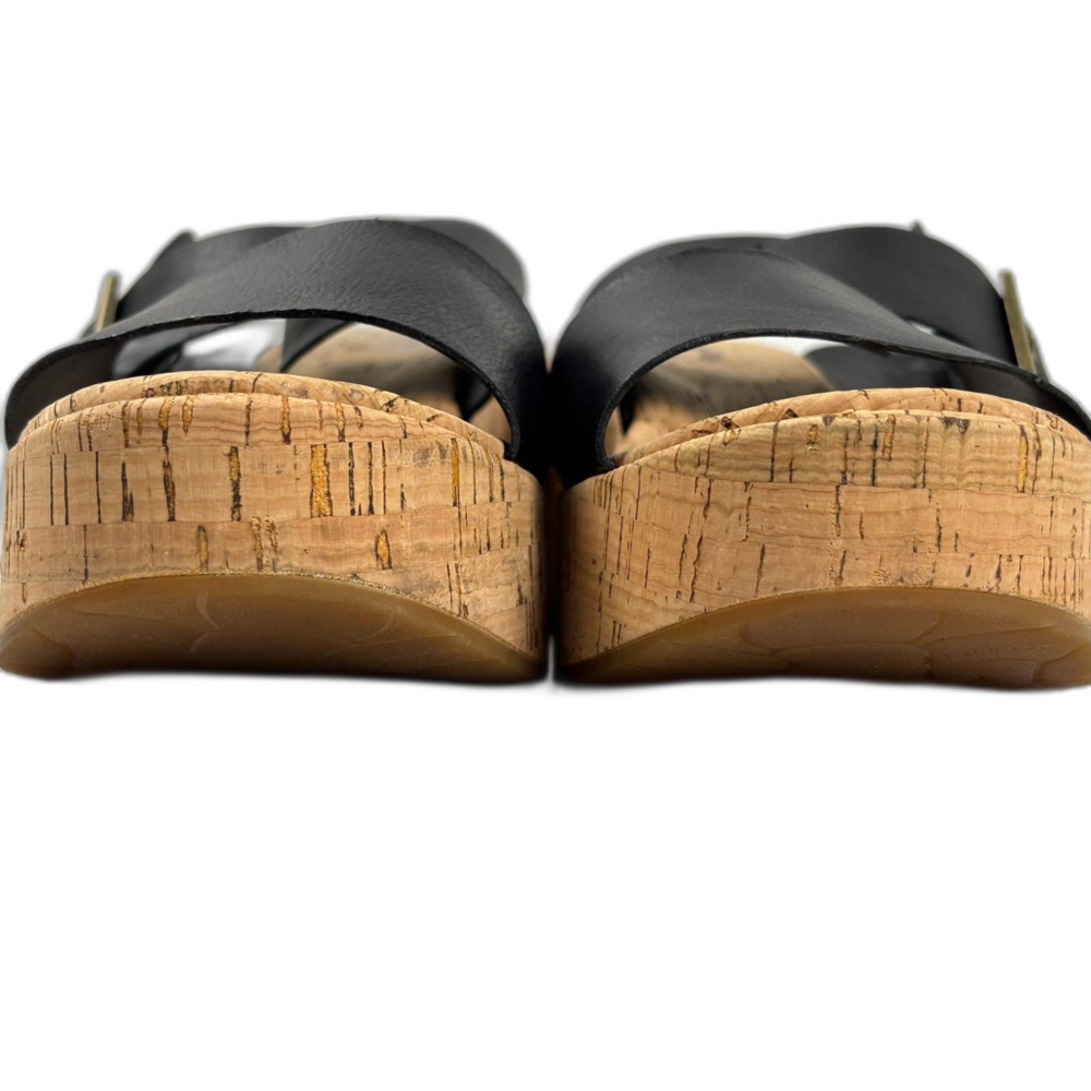 Kork-Ease Taige Black Leather Cork Platform Wedge Sandal Slide Women Sz 10M - Picture 6 of 10